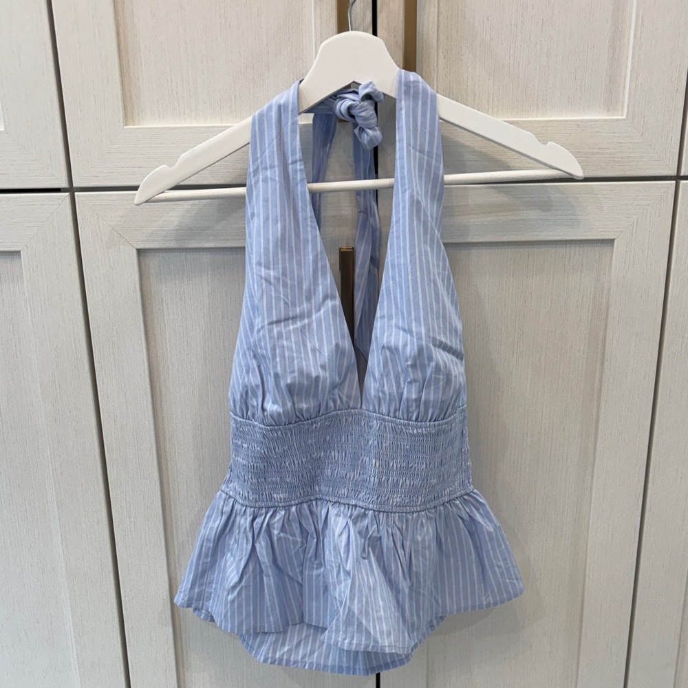 Dynamite Blue Striped Halter Top